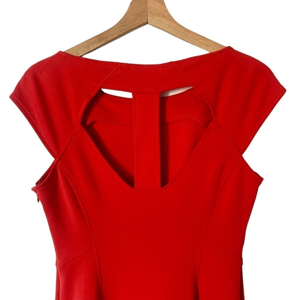 Sz 10 Tomato-Red Maggie London Stretch Summer Dress w Back Cutout - Picture 4 of 10